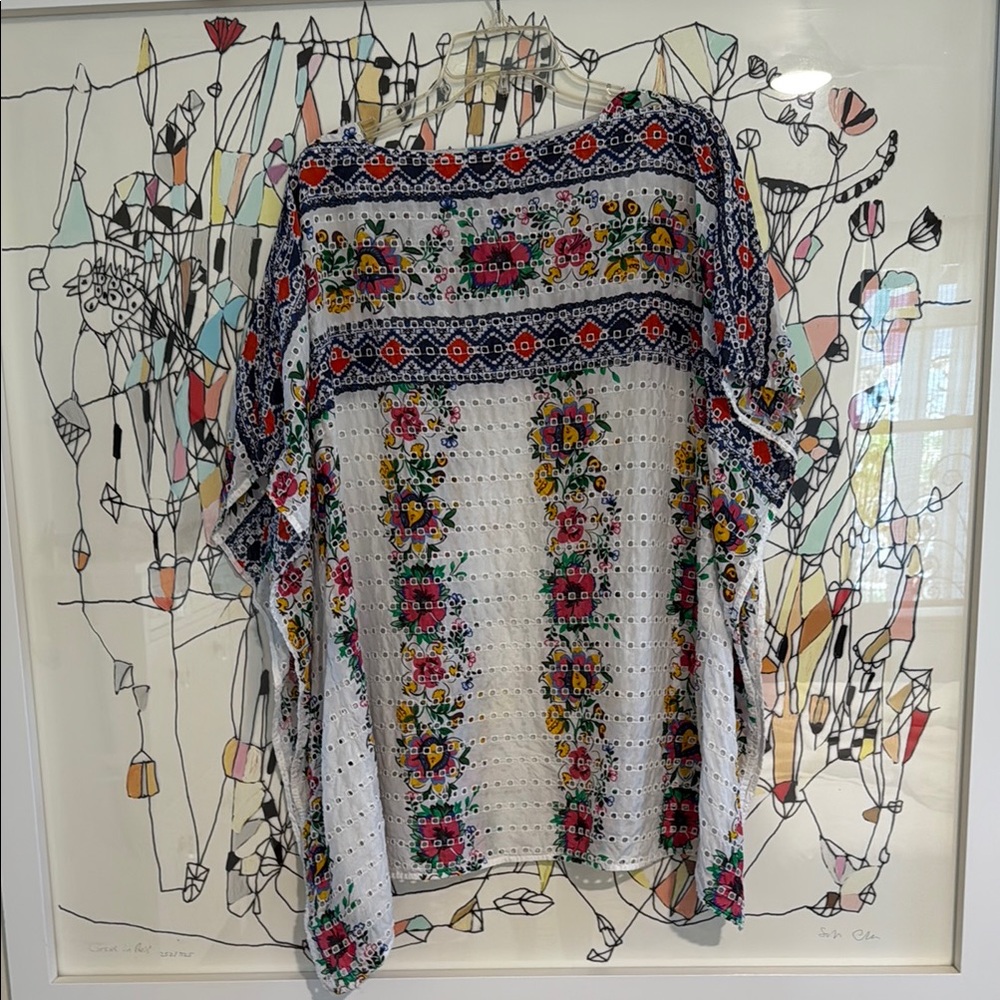 Colorful Floral Johnny Was Eyelet Top